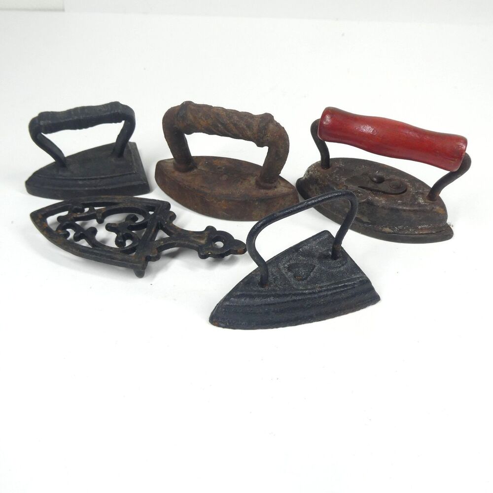 Lot of Sad Flat Irons & Trivet Vintage Toy Miniatures Cast Iron